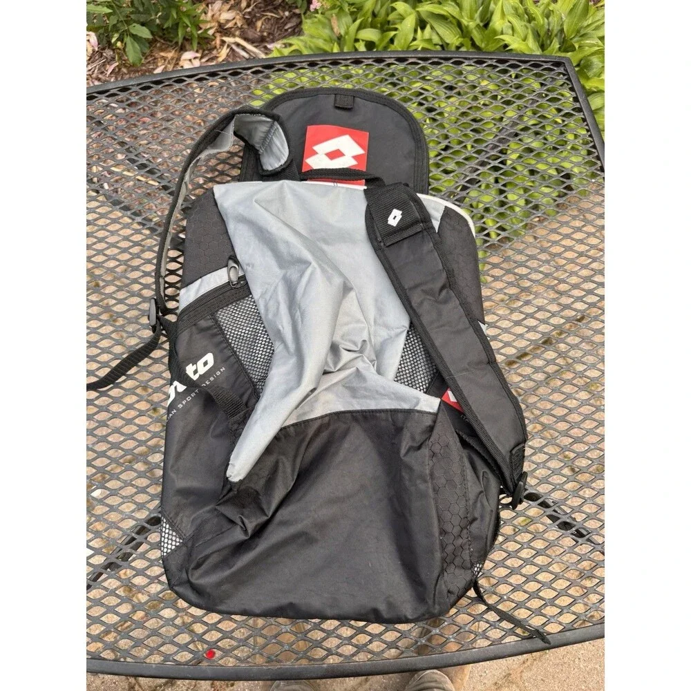 Vintage 90s Lotto Spell Out Box Logo Soccer Football Backpack Book Bag Black